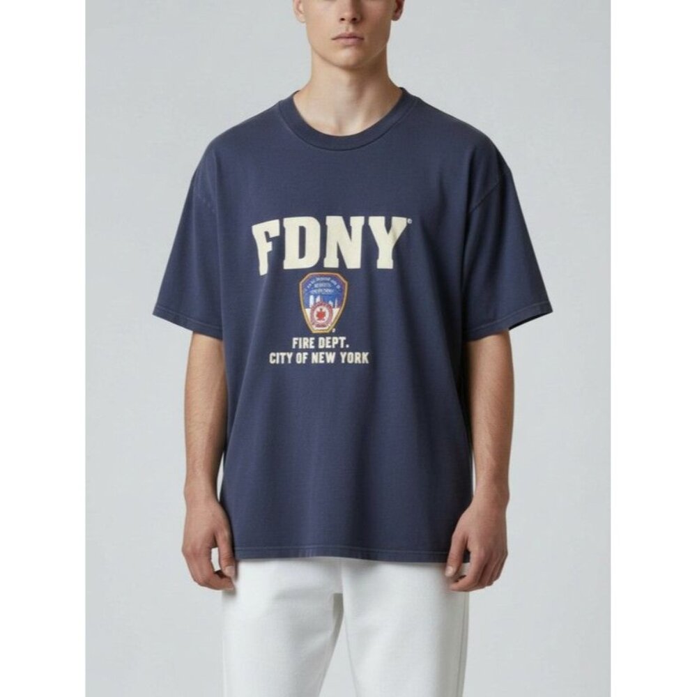 FDNY Navy Blue T-Shirt Large L Short Sleeve Crew Neck Officially Licensed Cotton